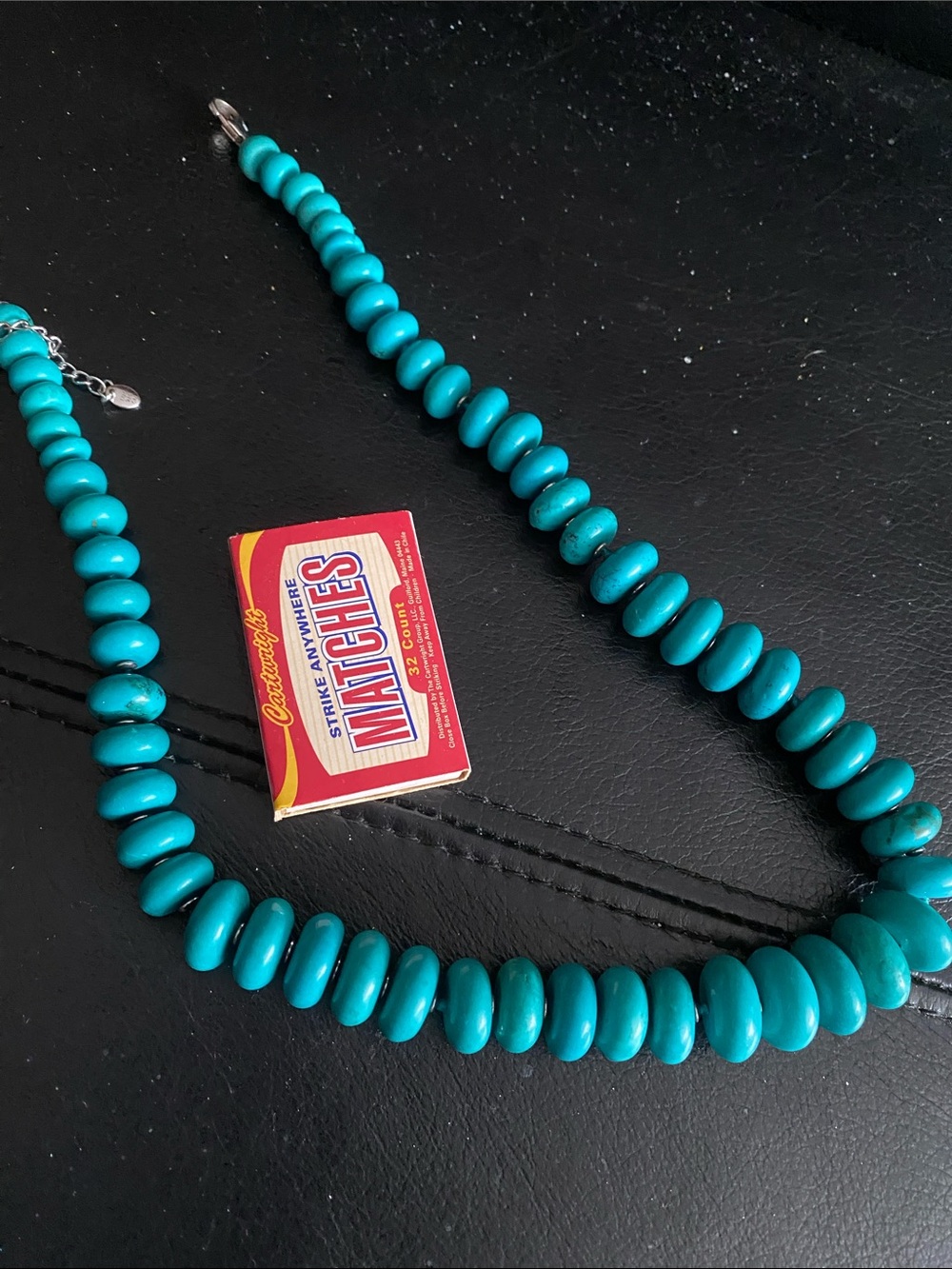 Vintage real Turquoise disks Beaded Necklace adjustable